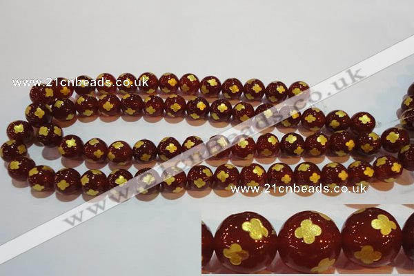 CAG3395 15.5 inches 10mm carved round red agate beads wholesale