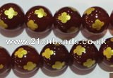 CAG3397 15.5 inches 14mm carved round red agate beads wholesale