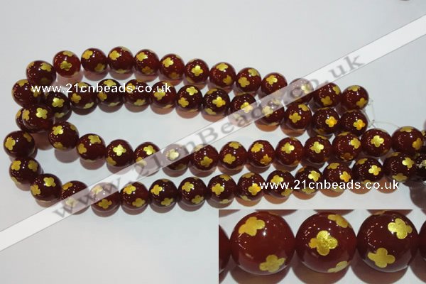 CAG3397 15.5 inches 14mm carved round red agate beads wholesale