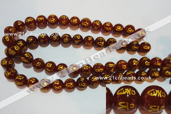 CAG3404 15.5 inches 14mm carved round red agate beads wholesale