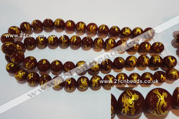 CAG3412 15.5 inches 16mm carved round red agate beads wholesale