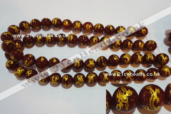 CAG3413 15.5 inches 18mm carved round red agate beads wholesale