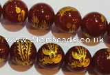 CAG3416 15.5 inches 14mm carved round red agate beads wholesale