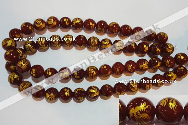 CAG3416 15.5 inches 14mm carved round red agate beads wholesale