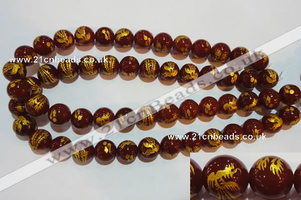 CAG3417 15.5 inches 16mm carved round red agate beads wholesale