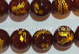 CAG3418 15.5 inches 18mm carved round red agate beads wholesale