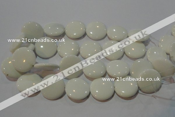 CAG3450 15.5 inches 30mm flat round white agate gemstone beads