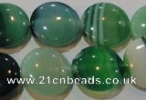 CAG3455 15.5 inches 18mm flat round green line agate beads