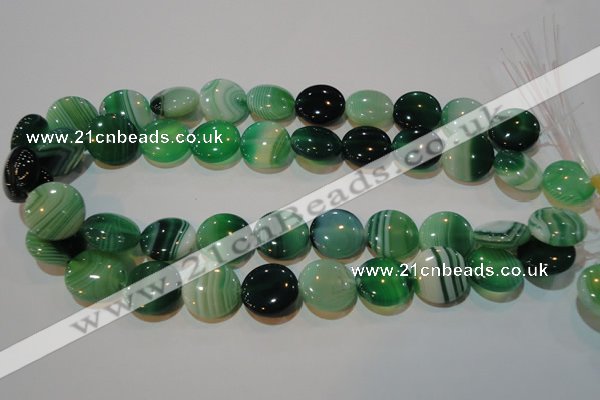 CAG3455 15.5 inches 18mm flat round green line agate beads