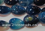 CAG3470 15.5 inches 13*18mm flat teardrop blue line agate beads