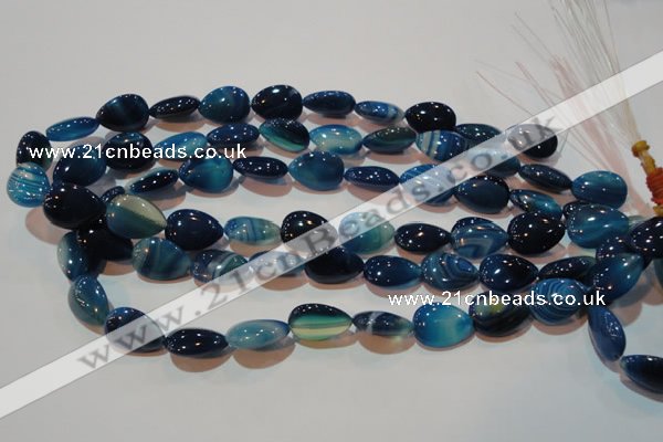 CAG3470 15.5 inches 13*18mm flat teardrop blue line agate beads