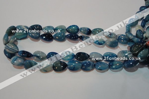 CAG3471 15.5 inches 15*20mm flat teardrop blue line agate beads