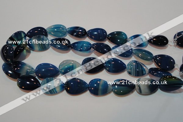 CAG3472 15.5 inches 18*25mm flat teardrop blue line agate beads