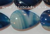 CAG3473 15.5 inches 20*30mm flat teardrop blue line agate beads