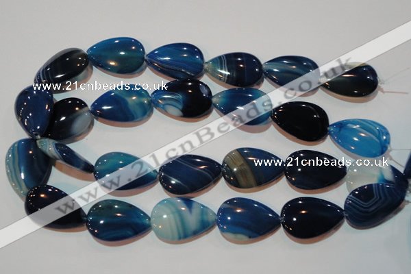 CAG3473 15.5 inches 20*30mm flat teardrop blue line agate beads