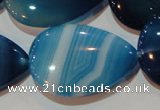 CAG3474 15.5 inches 25*35mm flat teardrop blue line agate beads