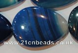 CAG3475 15.5 inches 30*40mm flat teardrop blue line agate beads