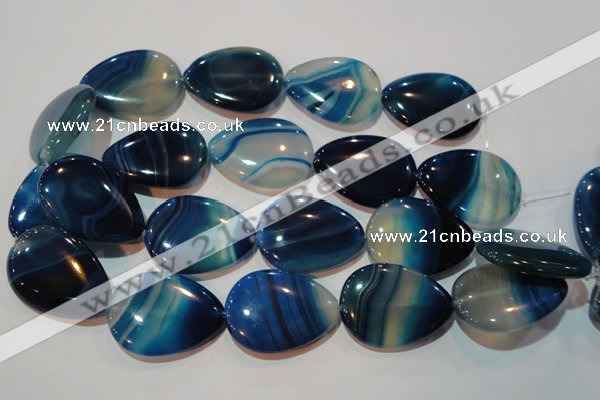 CAG3475 15.5 inches 30*40mm flat teardrop blue line agate beads