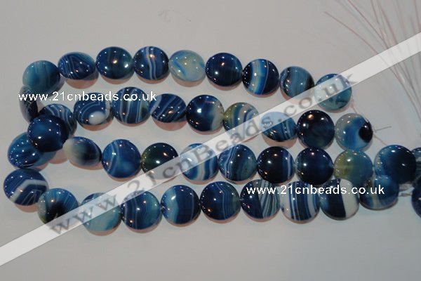 CAG3490 15.5 inches 20mm flat round blue line agate beads