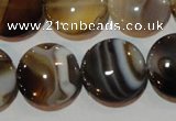 CAG3505 15.5 inches 20mm flat round brown line agate beads