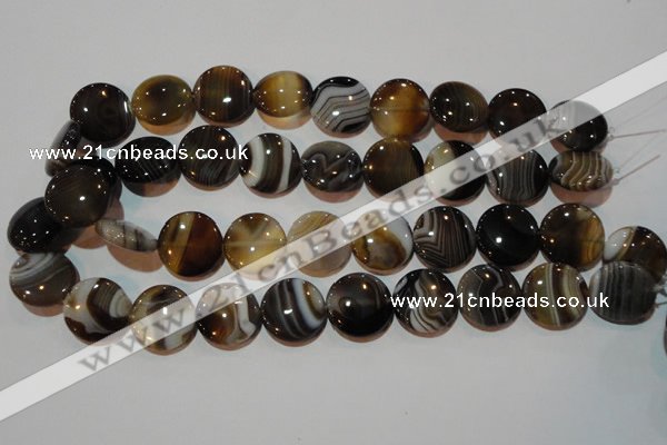 CAG3505 15.5 inches 20mm flat round brown line agate beads