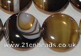 CAG3506 15.5 inches 25mm flat round brown line agate beads