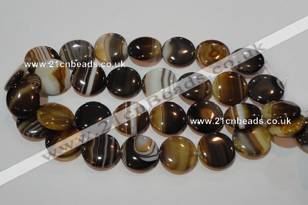 CAG3506 15.5 inches 25mm flat round brown line agate beads