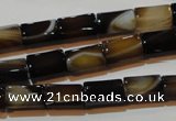 CAG3509 15.5 inches 7*12mm faceted column brown line agate beads