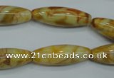 CAG3633 15.5 inches 10*30mm rice yellow crazy lace agate beads