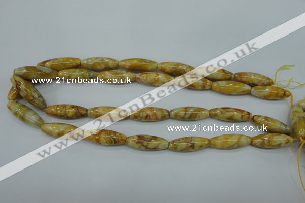 CAG3633 15.5 inches 10*30mm rice yellow crazy lace agate beads
