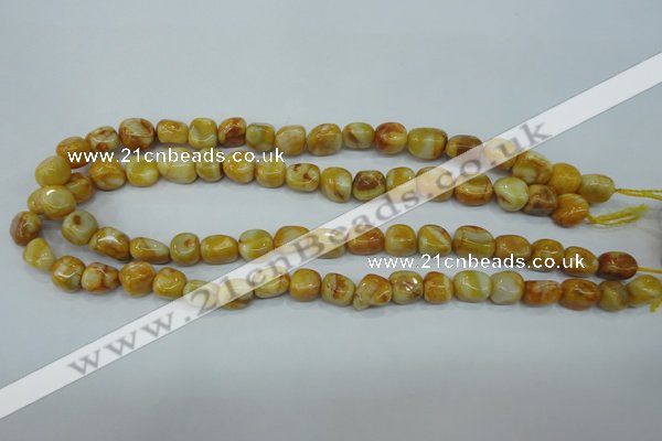 CAG3635 15.5 inches 10*12mm nuggets yellow crazy lace agate beads