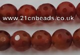 CAG3664 15.5 inches 14mm carved round matte red agate beads