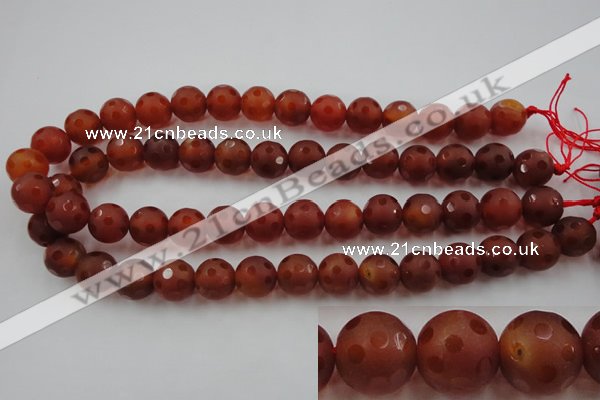 CAG3664 15.5 inches 14mm carved round matte red agate beads