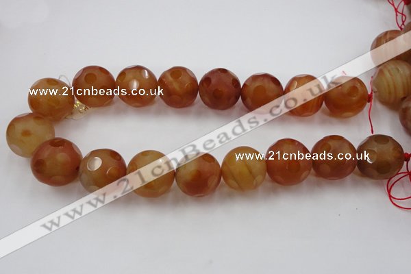 CAG3668 15.5 inches 22mm carved round matte red agate beads