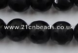 CAG3674 15.5 inches 14mm carved round matte black agate beads