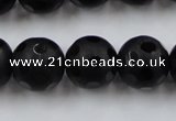 CAG3675 15.5 inches 16mm carved round matte black agate beads