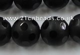 CAG3678 15.5 inches 22mm carved round matte black agate beads