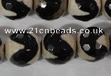 CAG3845 15.5 inches 16mm faceted round tibetan agate beads wholesale