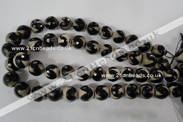 CAG3845 15.5 inches 16mm faceted round tibetan agate beads wholesale