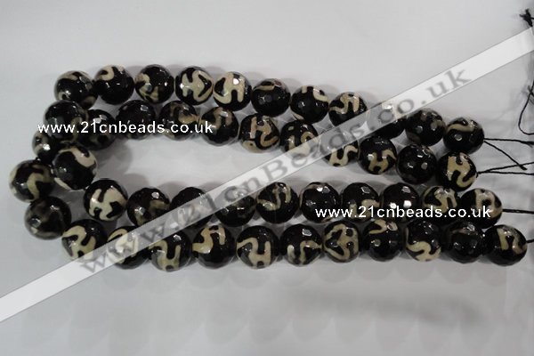 CAG3855 15.5 inches 16mm faceted round tibetan agate beads wholesale