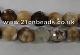 CAG3863 15.5 inches 10mm faceted round fire crackle agate beads