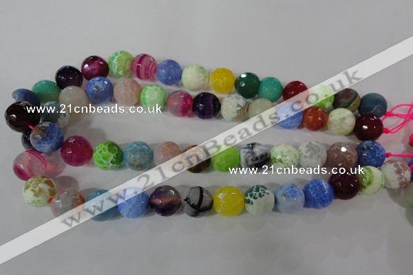 CAG3880 15.5 inches 14mm faceted round fire crackle agate beads