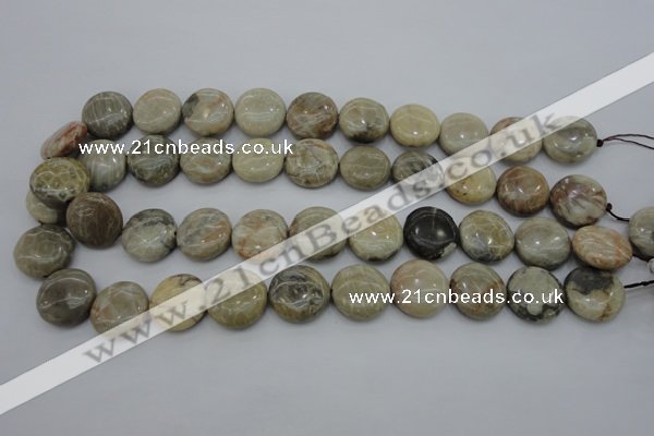 CAG3907 15.5 inches 18mm flat round chrysanthemum agate beads