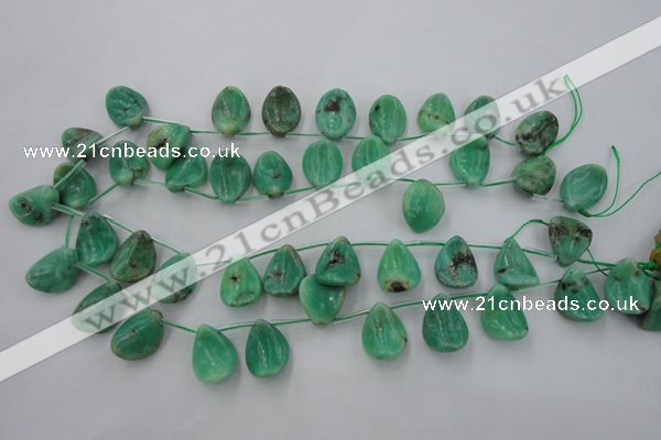 CAG3948 Top-drilled 13*18mm leaf green grass agate beads