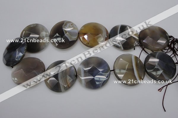 CAG3968 15.5 inches 30mm faceted coin grey botswana agate beads