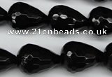 CAG4002 15.5 inches 15*20mm faceted teardrop black agate beads