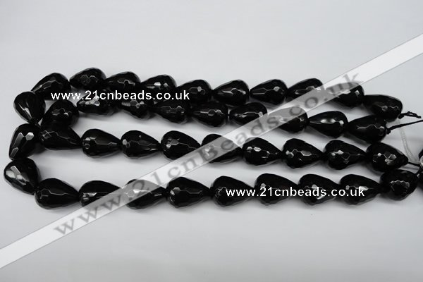 CAG4002 15.5 inches 15*20mm faceted teardrop black agate beads