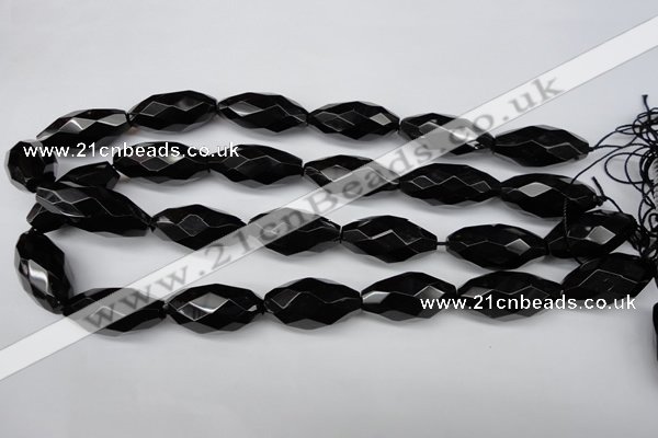 CAG4005 15.5 inches 15*30mm faceted rice black agate beads