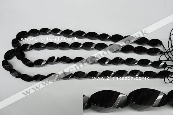 CAG4009 15.5 inches 8*16mm faceted & twisted rice black agate beads