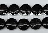 CAG4012 15.5 inches 14mm flat round black agate beads